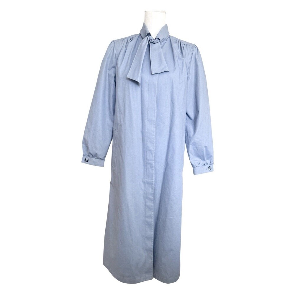London Fog Powder Blue Tie Neck Trench Rain Coat Size 8 Vintage 1970s - Picture 2 of 8